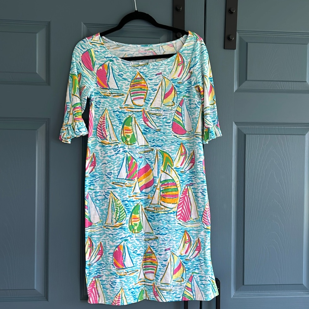 Lilly Pulitzer 3/4 sleeve shift dress with boat nautical design